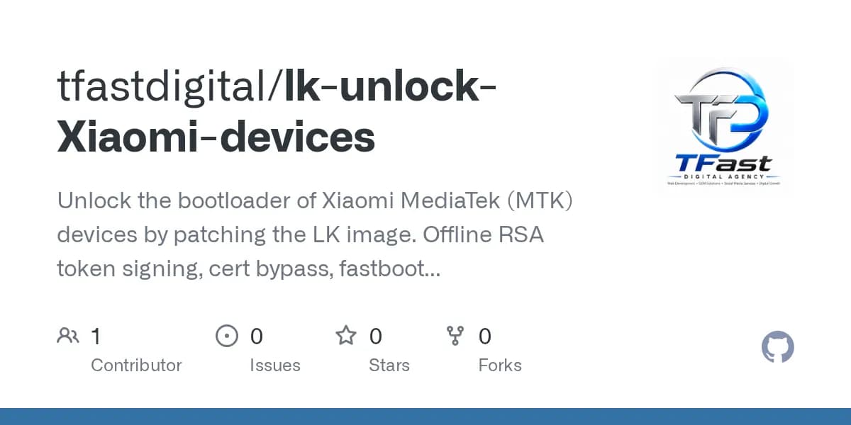 lk-unlock — Xiaomi Bootloader Tool — GitHub repository card