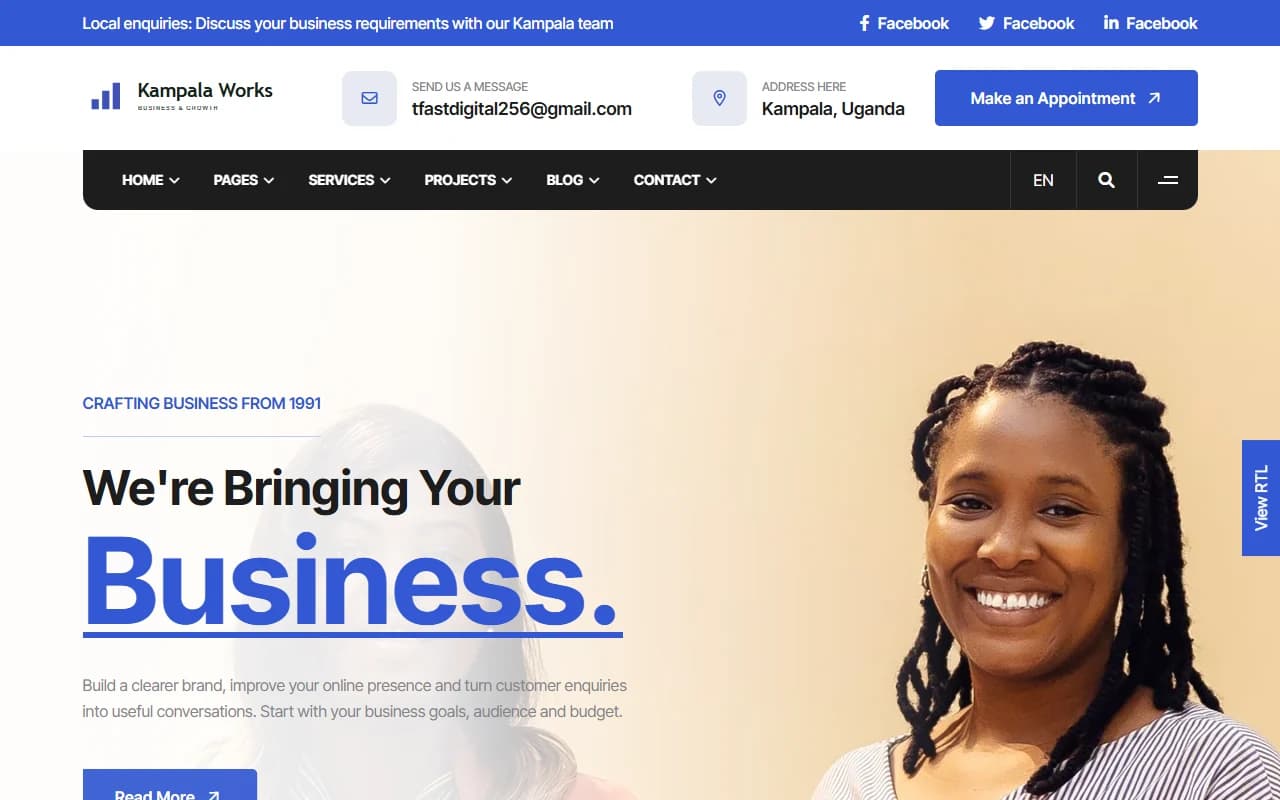 Kampala Works desktop homepage screenshot