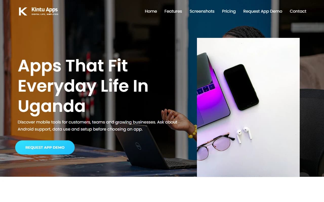 Kintu Apps desktop homepage screenshot