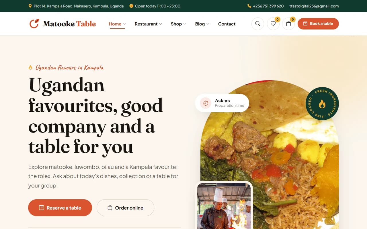 Matooke Table desktop homepage screenshot