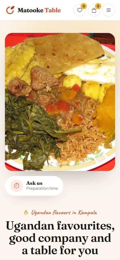 Matooke Table mobile homepage screenshot