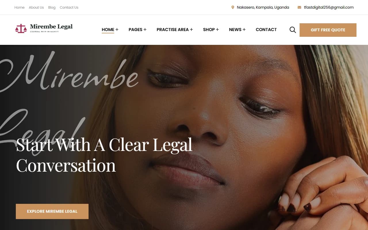 Mirembe Legal desktop homepage screenshot