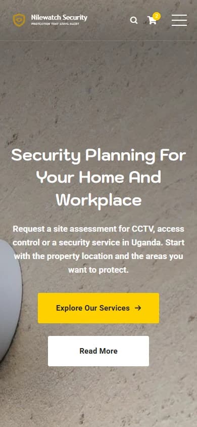 Nilewatch Security mobile homepage screenshot