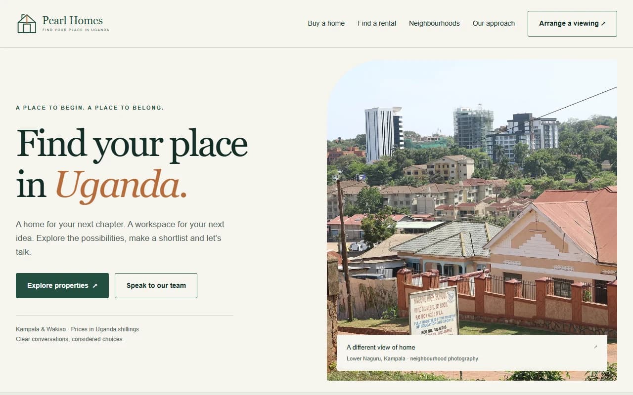 Pearl Homes desktop homepage screenshot