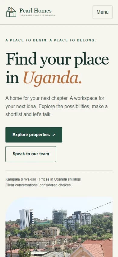 Pearl Homes mobile homepage screenshot