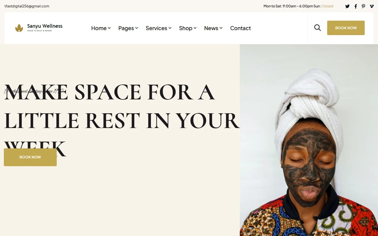 Sanyu Wellness desktop homepage screenshot