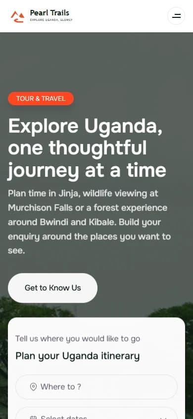 Pearl Trails mobile homepage screenshot