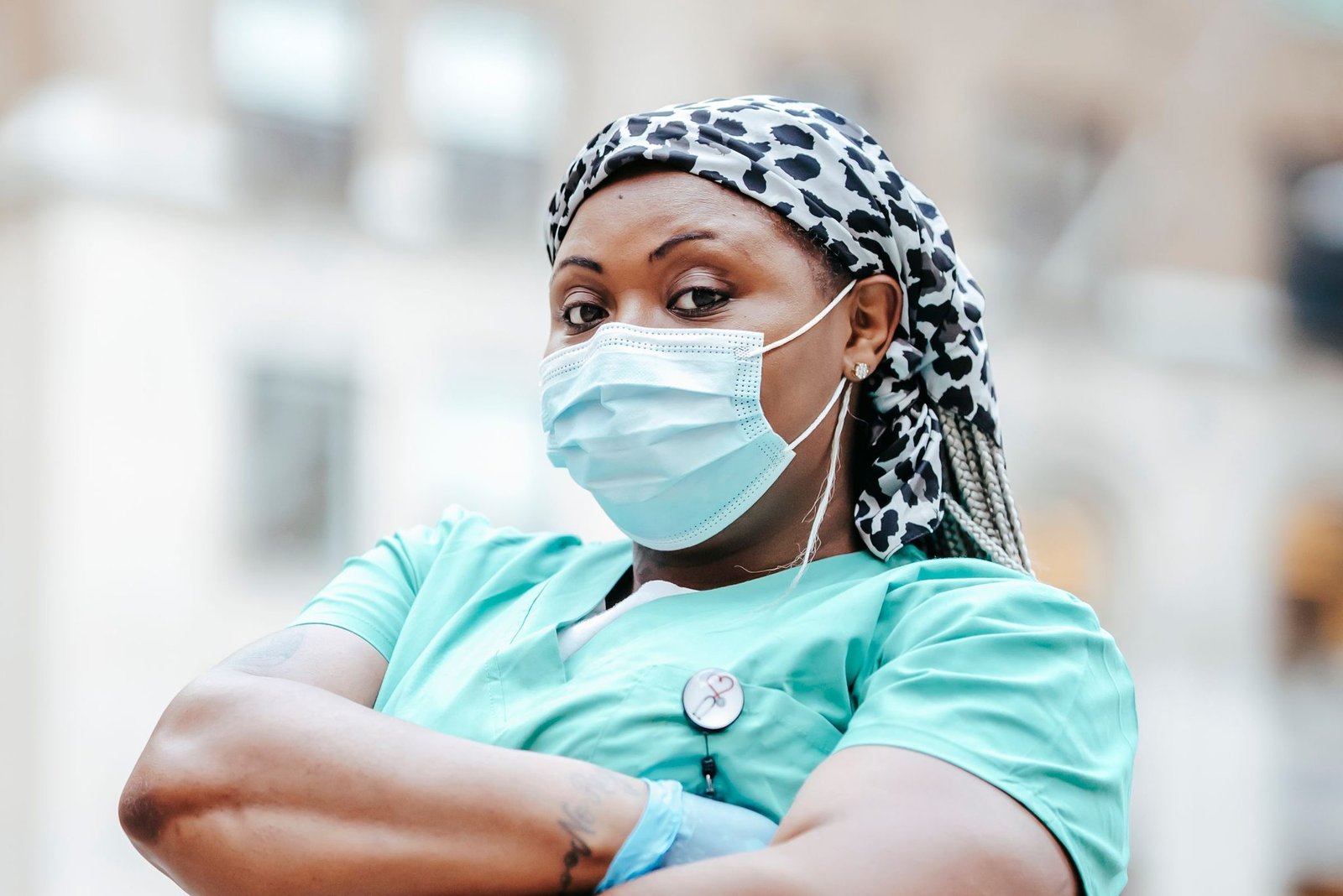 Black female doctor wearing a medical mask