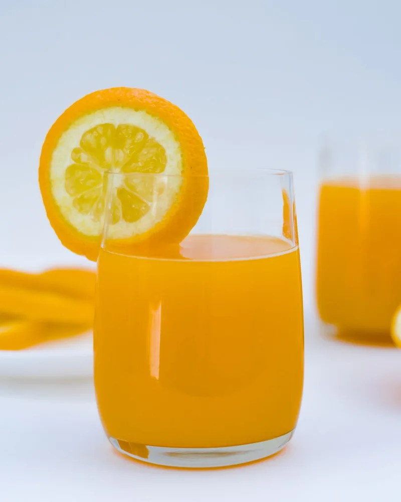 Fresh orange juice served in glasses