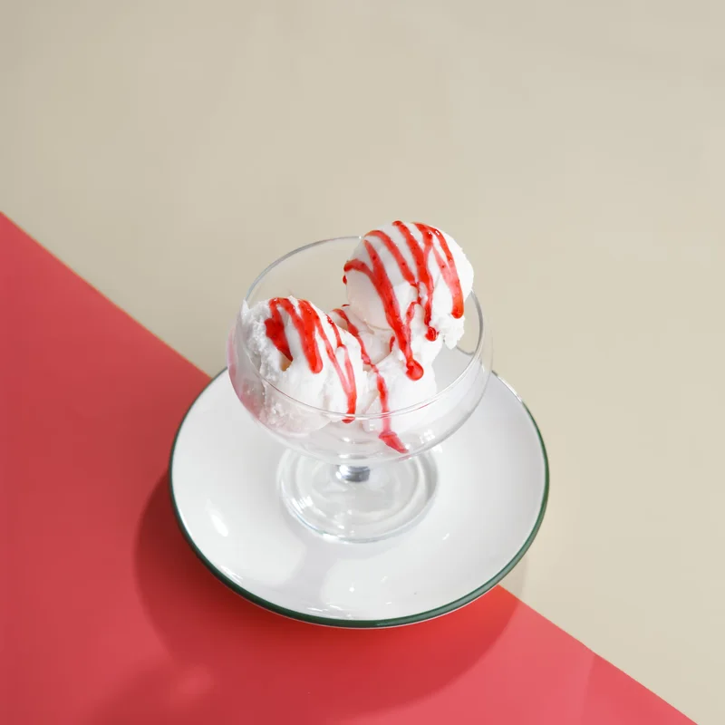 Ice cream sundae served in a glass dish