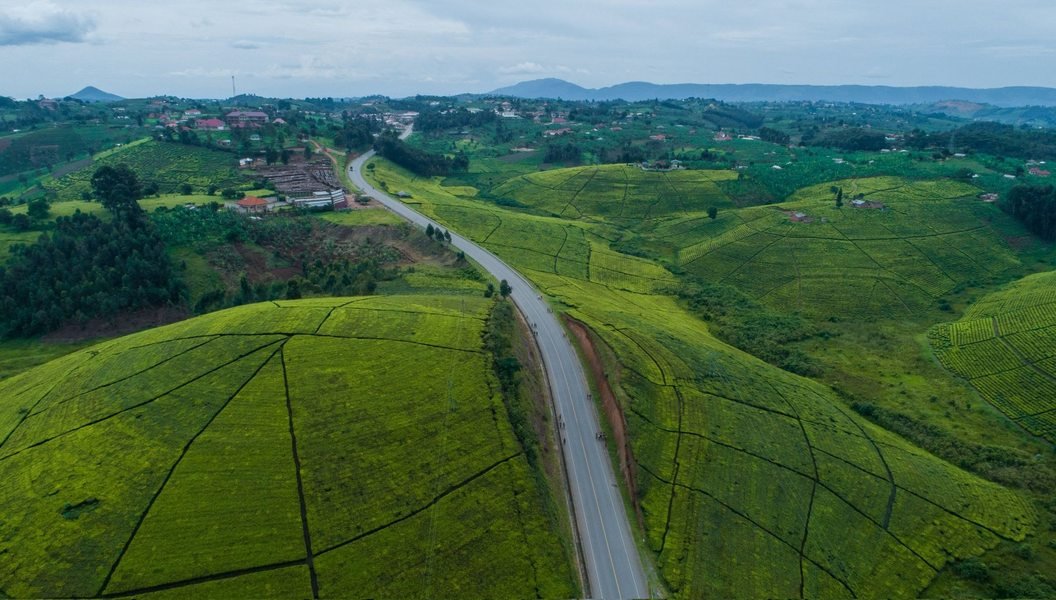 Lush green hills and countryside in Uganda