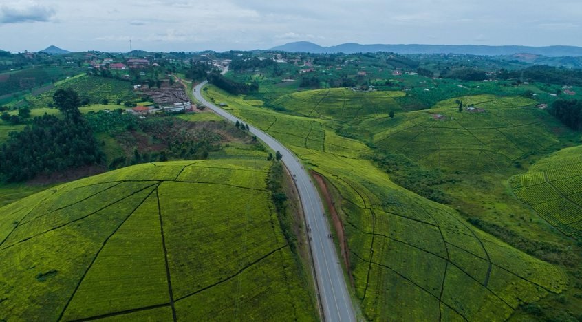 Lush green hills and countryside in Uganda