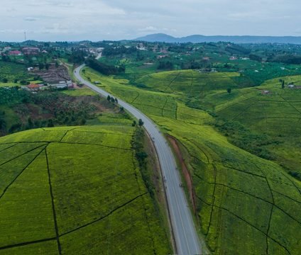 Lush green hills and countryside in Uganda