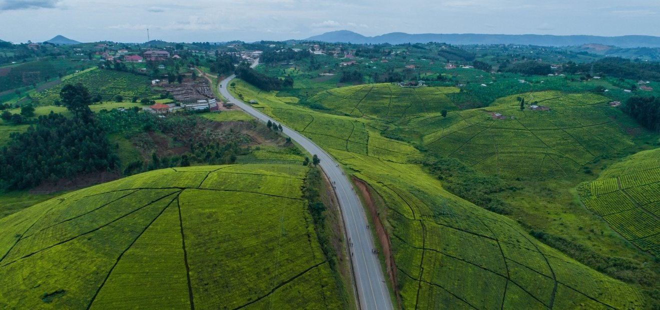Lush green hills and countryside in Uganda