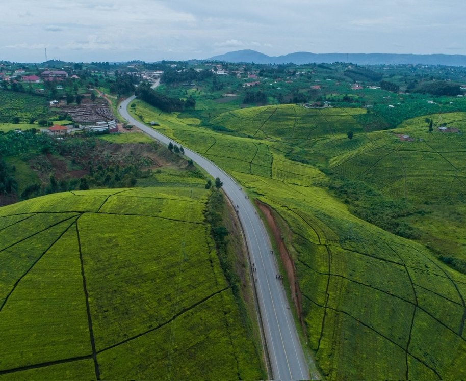 Lush green hills and countryside in Uganda